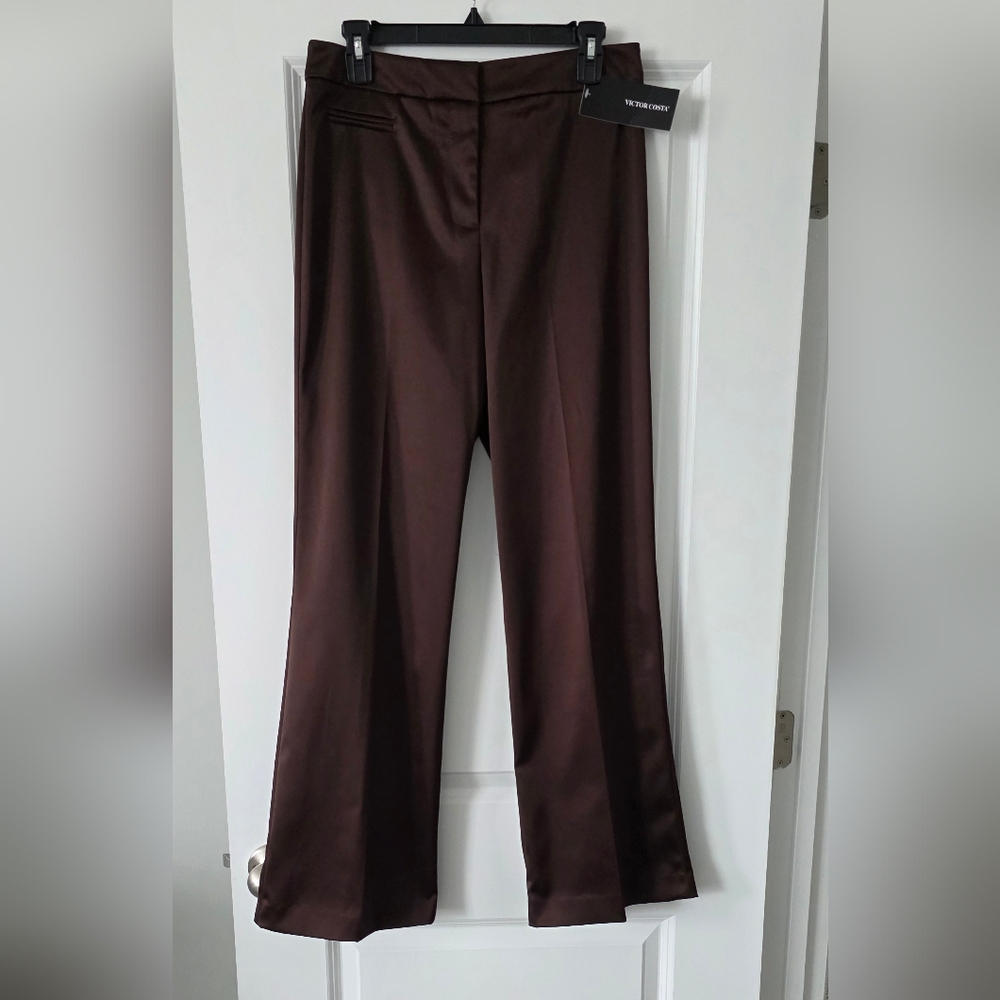 NWT Victor Costa Brown Satin Wide Leg Pants – Size 8